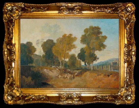 framed  Joseph Mallord William Turner Trees beside the River, with Bridge in the Middle Distance, ta009-2